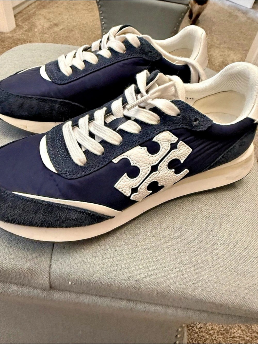 Tory Burch Good Luck Trainer - Women's - size 6.5- Blue & White Sneakers